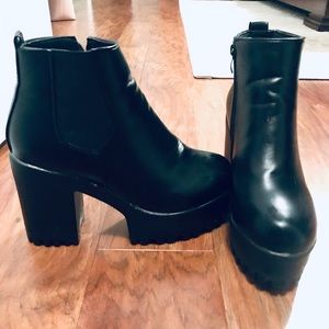 Black platform ankle booties